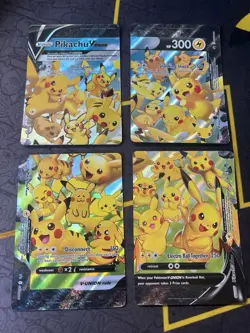Pikachu V-Union Set of 4 SWSH:Promo Cards Holo Pokemon Played/Damaged - Image 1