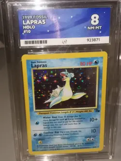 1999 Fossil Lapras Pokemon Card Holo Graded ACE 8 10/62 Vintage WOTC Pokemon - Image 1