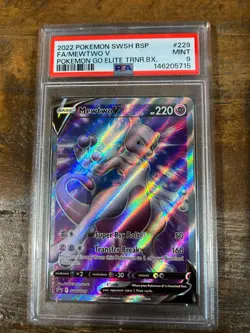 POKEMON 2022 GO Promo Full Art MEWTWO V SWSH229 PSA 9 Mint Elite Trainer Box 2 - Image 1