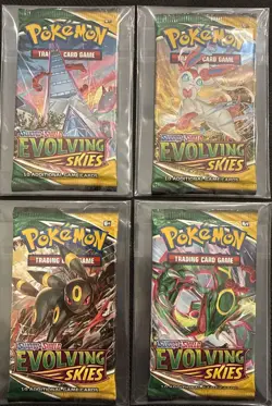 NEW-Pokemon Evolving Skies Booster Pack Art Set-4 Booster Packs-Factory Sealed - Image 1