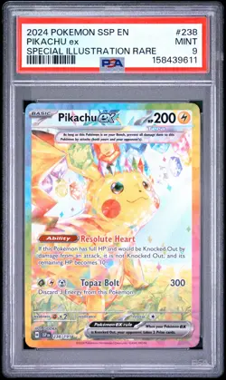 2024 POKEMON SSP EN-SURGING SPARKS SPECIAL ILLUSTRATION RARE PIKACHU EX PSA 9 - Image 1