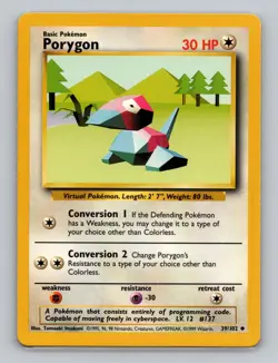 Porygon 39/102 Uncommon Pokemon TCG WOTC Unlimited Base Set Light Play LP - Image 1