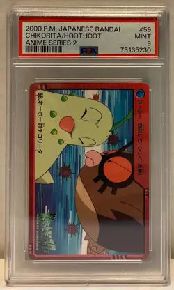2000 Japanese Bandai Pokemon Anime Series 2 CHIKORITA/HOOTHOOT #59 Graded PSA 9 - Image 1
