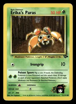 Erika's Paras 71/132 Unlimited Common Gym Challenge Pokemon Card - Image 2