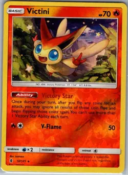 Victini 10/145 Reverse Holo SM - Guardians Rising - Pokemon Card - NM - Image 1