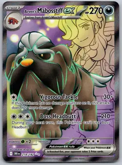 2025 Pokemon Destined Rivals Arven's Mabosstiff ex 218/182 Ultra Rare Holo NM - Image 1