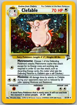 2000 Pokemon Base Set 2 Clefable 5/130 Holo Rare HP - Image 1