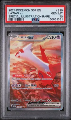 2024 POKEMON SSP EN-SURGING SPARKS SPECIAL ILLUSTRATION RARE LATIAS EX PSA 10 - Image 1