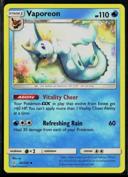 Vaporeon 42/236 Cosmic Eclipse Uncommon Pokemon - Image 1