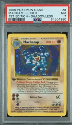Pokemon Machamp Deck Exclusives Shadowless Holo PSA 7 8/102 1999 English - Image 1