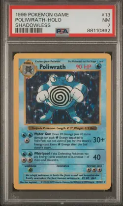 Pokemon Poliwrath Base Set Shadowless Holo Rare PSA 7 13/102 1999 English - Image 1