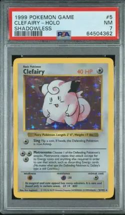 1999 POKEMON GAME SHADOWLESS #5 CLEFAIRY-HOLO PSA 7 - Image 1
