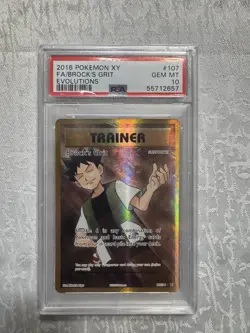 2016 Pokemon TCG Evolutions Brock's Grit 107/108 Full Art Holo PSA 10 - Image 1
