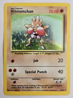 Pokemon HITMONCHAN 7/102 Holo Rare Base Set - Light Play 🍒 - Image 2