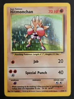 Pokemon HITMONCHAN 7/102 Holo Rare Base Set - Light Play 🍒 - Image 4