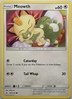 Meowth 147/214 Non Holo SM - Unbroken Bonds - Pokemon Card - MP - Image 1