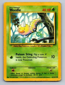 Weedle 69/102 Common Base Set Unlimited Pokemon Damaged - Image 1
