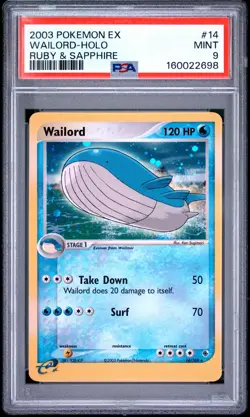 2003 POKEMON EX RUBY & SAPPHIRE #14 WAILORD-HOLO PSA 9 - Image 1