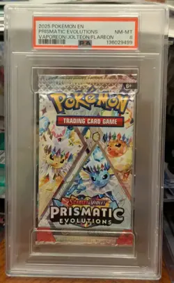 2025 pokemon prismatic evolutions Vaporean/Jolteon/Flareon Booster Pack PSA 8 - Image 1