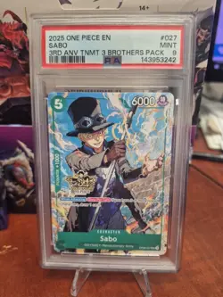 2025 One Piece SABO #ST01-027 3rd Anniv. Tournament Winner English PSA 9 - Image 1