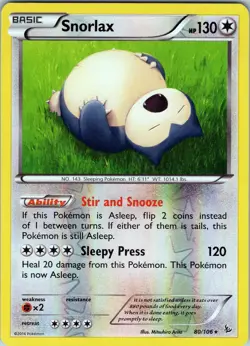 Snorlax 80/106 Rare - Pokemon TCG XY: Flashfire - Reverse Holo (NM) - Image 1