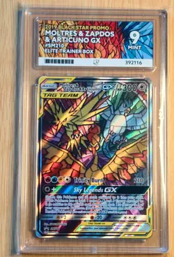 Ace 9 Pokemon TCG Moltres Zapdos & Articuno GX Tag Team SM210 Black Star Promo - Image 1