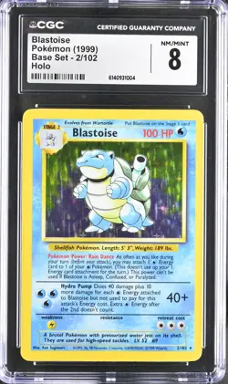 CGC 8 NM/MINT Blastoise 2/102 Base Set Holo Pokemon Card - Image 1