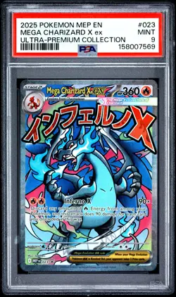 2025 POKEMON MEP EN-ME BLACK STAR PROMO #023 MEGA CHARIZARD X EX PSA 9 - Image 1