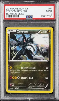 2015 POKEMON XY ROARING SKIES #64 ZEKROM-REVERSE FOIL PSA 9 - Image 1