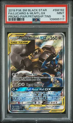 2019 POKEMON SM BLACK STAR PROMO #SM192 FULL ART/LUCARIO & MELMETAL GX PSA 9 - Image 1
