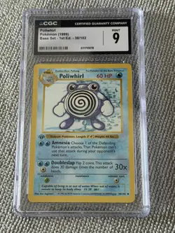 1st Ed. POLIWHIRL 1999 Base Set 38/102 Pokemon Card CGC 9 MINT - Image 1