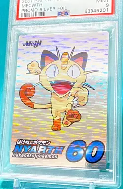PSA 9 Meowth Meiji Promo Silver Foil Nyarth Pokemon Card Japanese 2001 - Image 3