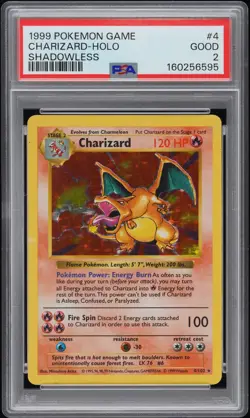 1999 POKEMON GAME SHADOWLESS #4 CHARIZARD-HOLO PSA 2 - Image 1