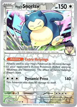 Hop's Snorlax 117/159 Rare Journey Together Pokemon Reverse Holo Near Mint - Image 1