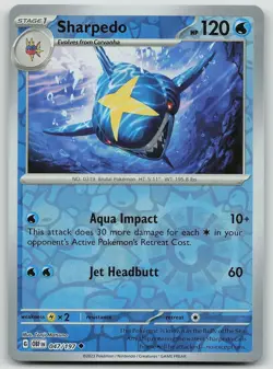 Pokemon Sharpedo 047/197 Obsidian Flames Uncommon Reverse Holo NM - Image 1