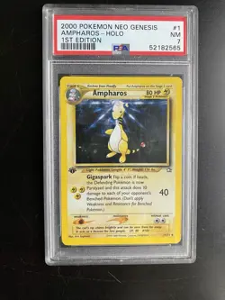 Pokemon TCG Ampharos Neo Genesis 2000 Holo Card 1st Edition Rare 1/111 PSA 7 NM - Image 1
