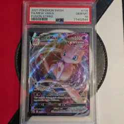 2021 Pokemon SWSH08 Fusion Strike Mew VMAX 114/264 Full Art Holo PSA 10 - Image 1