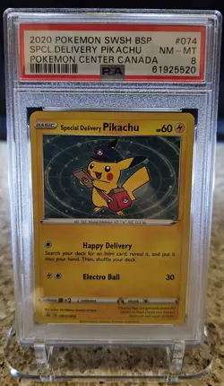 2020 POKEMON SWSH BLACK STAR PROMO #074 SPECIAL DELIVERY PIKACHU-HOLO PSA 8 - Image 1