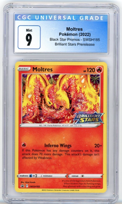 Pokemon Moltres Brilliant Stars Prerelease Holo Promo SWSH185 CGC 9 - Image 1