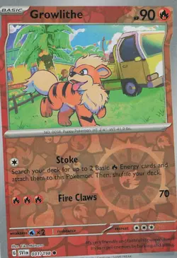 GROWLITHE 031/198 Common SCARLET & VIOLET Pokemon Reverse Holo Near Mint - Image 1