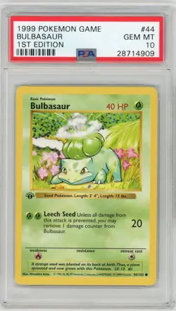 PSA 10 Pokemon TCG 1999 Base Set 1st Edition Shadowless - Bulbasaur 44/102 - Image 1
