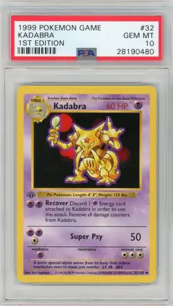PSA 10 Pokemon TCG 1999 Base Set 1st Edition Shadowless - Kadabra 32/102 - Image 1