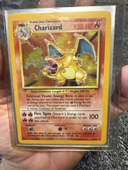 Pokemon TCG Base Set Charizard 4/102 Holo Rare Card MP/HP Small Crease on Back - Image 1