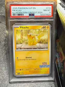 Pikachu SVP214 Black Star Promo Illustration Contest 2024 Pokemon Card PSA 8 - Image 1