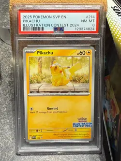 Pikachu SVP214 Black Star Promo Illustration Contest 2024 Pokemon Card PSA 8 - Image 2