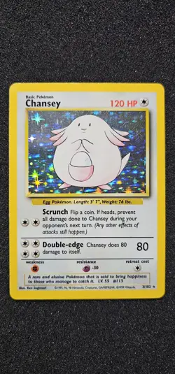 Chansey 3/102 Holo 1999 WOTC Pokemon TCG Base Set Unlimited Rare Card LP Vintage - Image 1