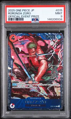 2025 ONE PIECE JAPANESE PROMOS #015 RORONOA ZORO OFFICIAL EVENT PRIZE PSA 9 - Image 1