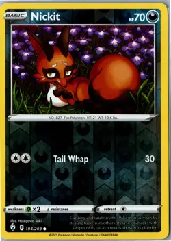 Nickit Evolving Skies 104/203 Common Reverse Holo LP - Modern Pokemon Card - Image 1