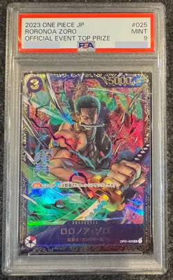 PSA 9 Roronoa Zoro OP01-025 Official Event Top Prize One Piece Card Japanese - Image 1