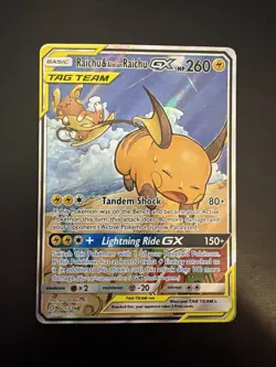 Raichu & Alolan Raichu GX (Alternate Full Art) 221/236 TAG TEAM Pokemon Card NM - Image 1